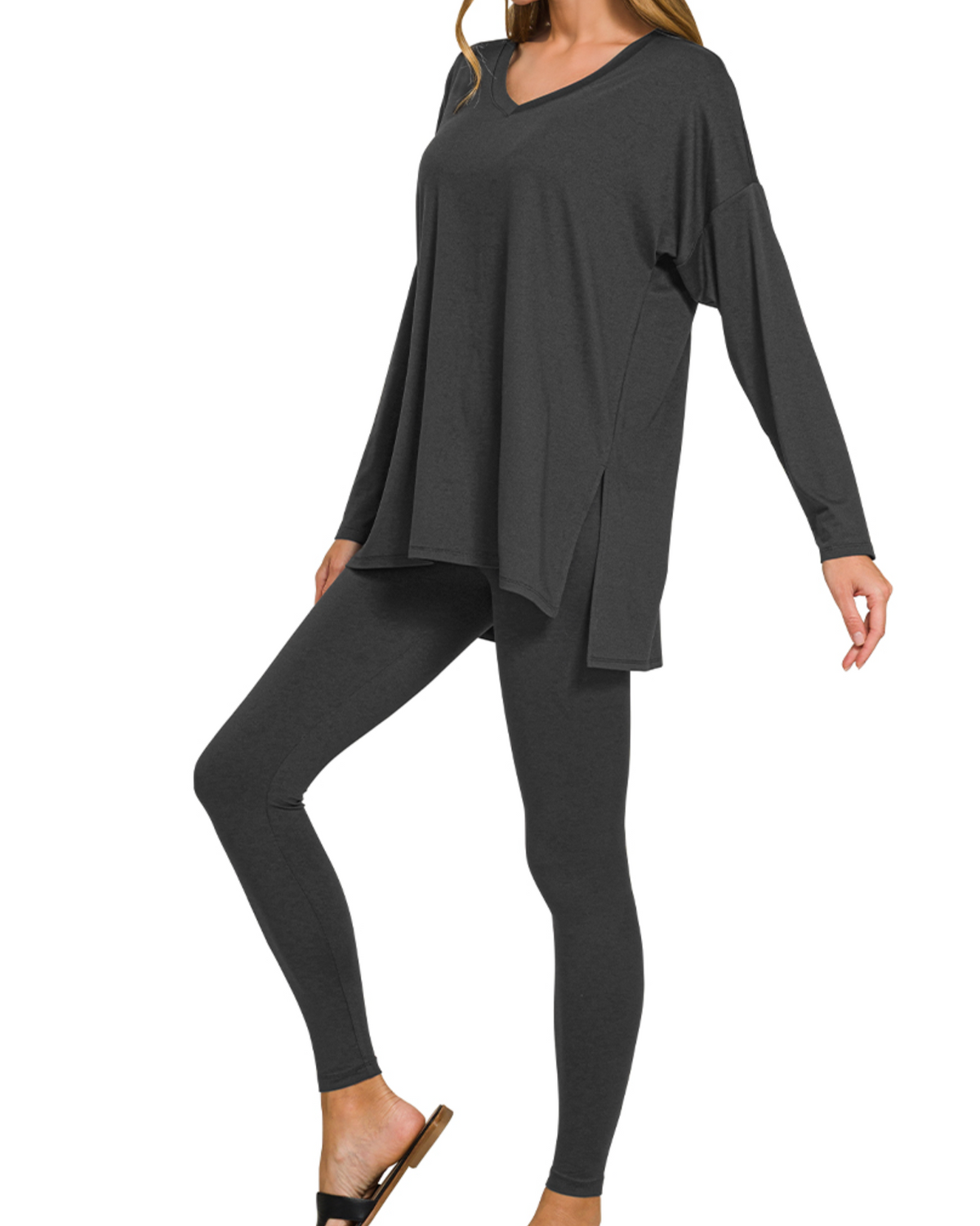 V-Neck Leggings Set / Black