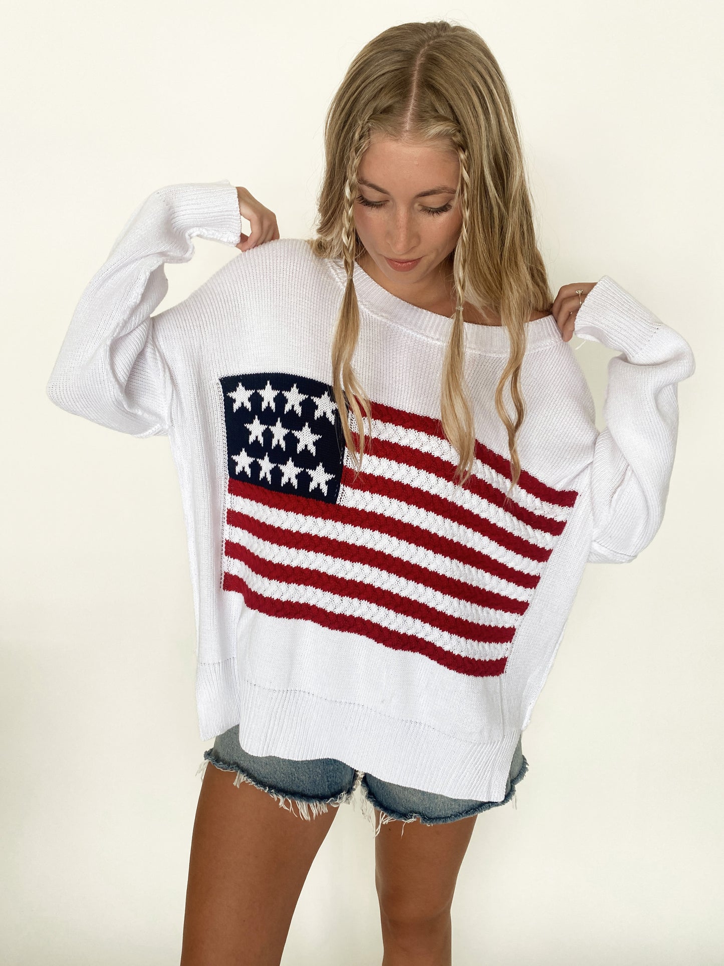 6 Colors / American Flag Knit Pullover