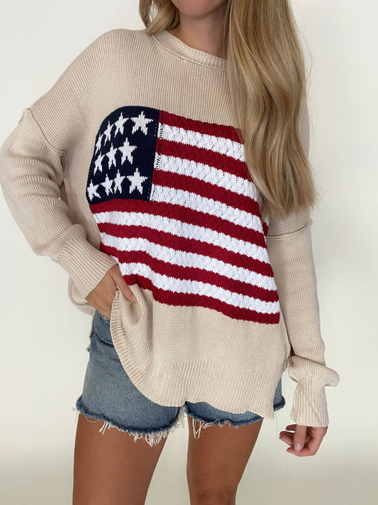 4 Colors / American Flag Knit Pullover